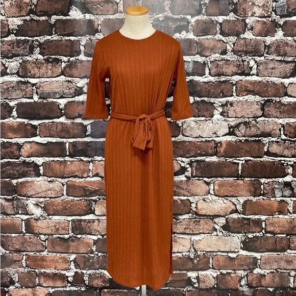 Mango | Dresses | Mango Sweater Dress Nwt Ribbed Knit Maxi Brown Size Large  L | Poshmark